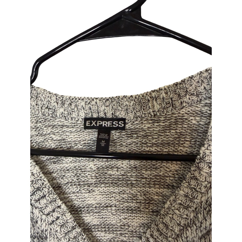 Express Womens Black White Marled Knit High Low Crew Neck Sweater Size Medium - Picture 2 of 3